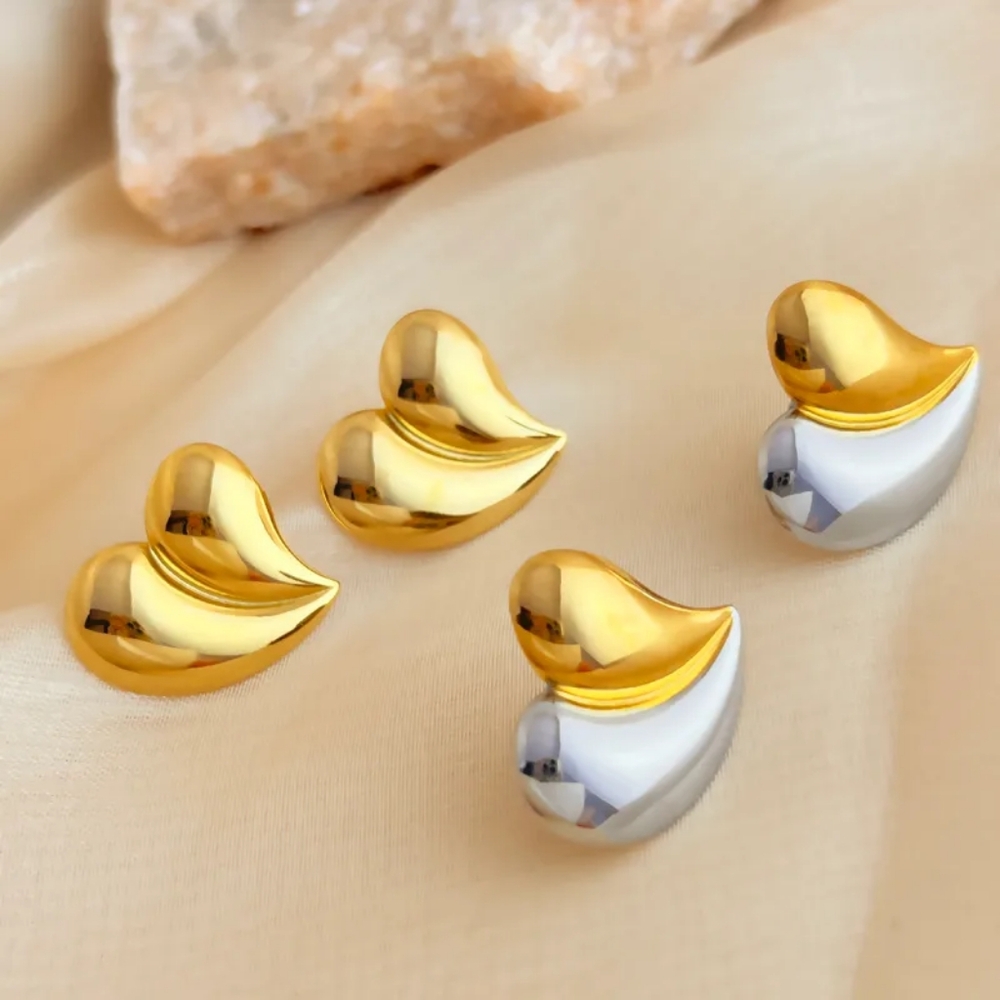 Elegant Heart Shaped Geometric Earrings, Stainless Steel 18k Gold